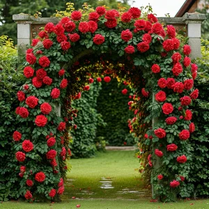 Роза плетистая Алый Триумф купить по цене от 319р. в интернет-магазине «Посадика» с доставкой почтой в в Лесозаводске и по всей России – [изображение №1].